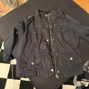 Black Utility Jacket with Stud Details - Women